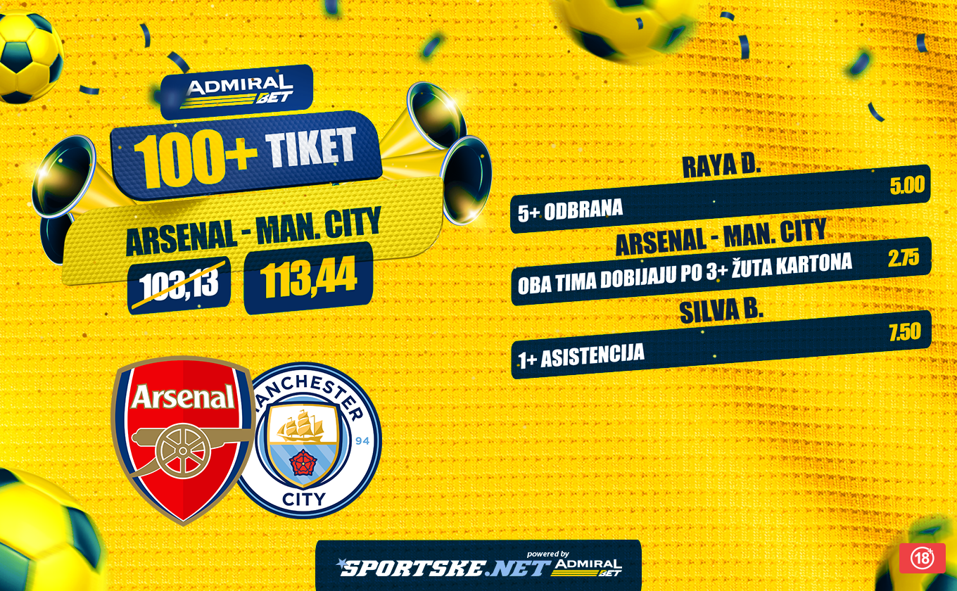 AdmiralBet100+ tiket - Šta donose Arsenal i Siti?